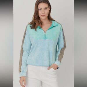 NEW Mystree Washed Terry Blue Green Colorblock Pullover New Item NWT